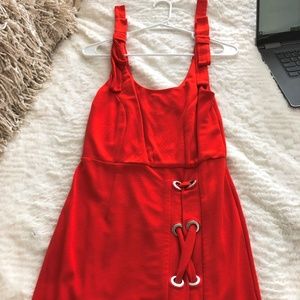 Bright Orange Lace Up Detail Sleeveless Dress